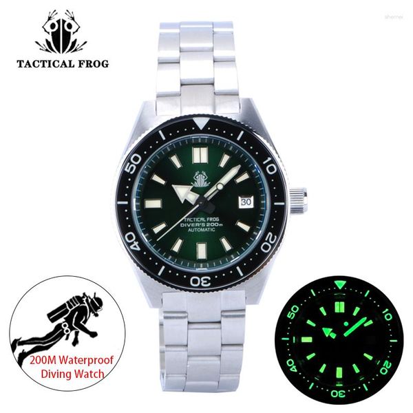Relojes de pulsera Tactical Frog 62MAS Diver Watch Men 44mm Dial negro Acero inoxidable 200M NH35 Relojes mecánicos automáticos Marca de lujo superior
