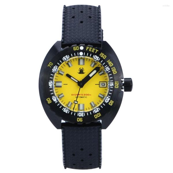 Montres-bracelets Tactical Frog Men's Diver Watch 44mm Sapphire Black PVD Coated Case NH35 Movement Montre-bracelet mécanique 20Bar Waterproof Lume