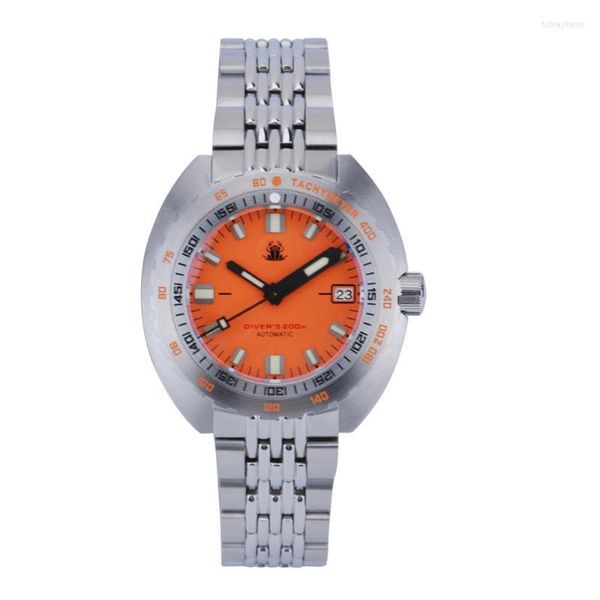 Montres-bracelets Tactical Frog Sub 300T Cadran Orange Montre de plongée automatique Saphir Lunette tournante NH35 Mouvement mécanique Montre-bracelet pour homme Lume