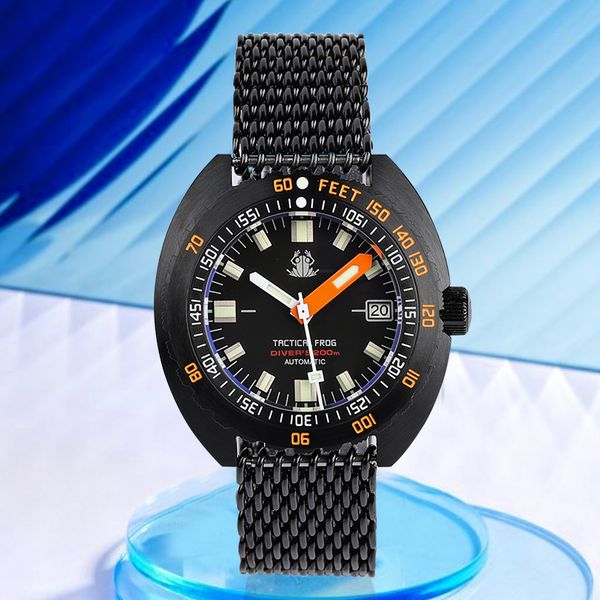 Montres-bracelets Tactical Frog Watch V2 Sub 300T Diver Limited Edition PVD Bracelet Noir NH35 Automatique Mécanique LumineuxMontres-bracelets