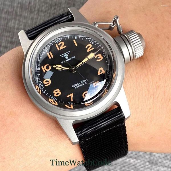 Relojes de pulsera Tandorio 36 mm Reloj vintage automático para hombres Doble arco Cristal de zafiro NH35 PT5000 Lume Dial 200 m Impermeable 20 ATM