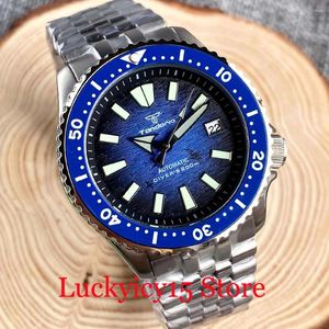 Polshorloges Tandorio 41mm Diver 200m Waterdichte Japan NH35A Automatische mannen Kijken blauwe wijzerplaat Luminous unidirectionele platte bezel Saffierglas