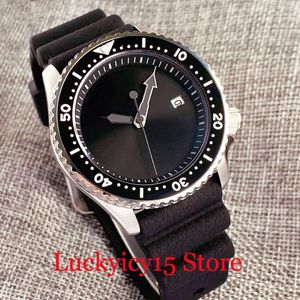 Relojes de pulsera Tandorio 41MM Diver 200M impermeable liso en blanco esfera negra Japón NH35A reloj automático para hombres bisel plano cristal de zafiro