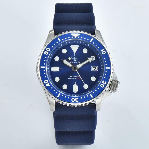 Relojes de pulsera Tandorio 41 mm Reloj mecánico automático superior Esfera azul 200 m Impermeable NH35 Movimiento Luminoso Reloj de pulsera de cristal de zafiro para hombres