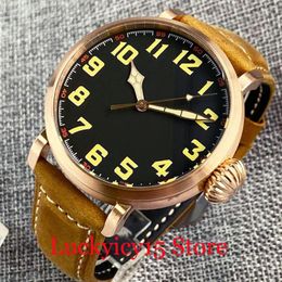 Relojes de pulsera Tandorio 46,5 MM CUSN8 caja de bronce macizo 200 m resistente al agua Japón NH35A PT5000 movimiento reloj automático correa de cuero para hombres