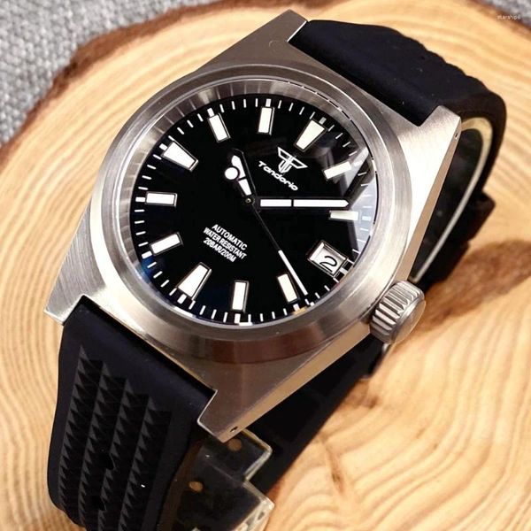 Montre-bracelets Tandorio Diver 62mas 38 mm en acier mécanique Men de montre Japon NH35 Dome Sapphire Glass Waffle Band 20bar Corloge imperméable