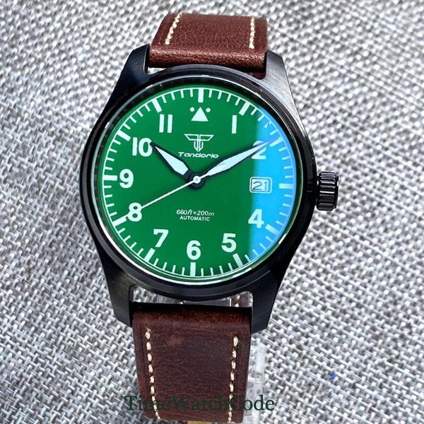 Relojes de pulsera Tandorio Diver reloj automático para hombres 39mm NH35 PT5000 movimiento 200m resistente al agua revestimiento PVD negro esfera verde zafiro