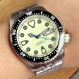 Polshorloges Tandorio duiken mechanisch horloge mannen Skx 3.8 stalen polshorloge volledig groen lumineuze s nh36 weekdag beweging wit hoofdstuk ring