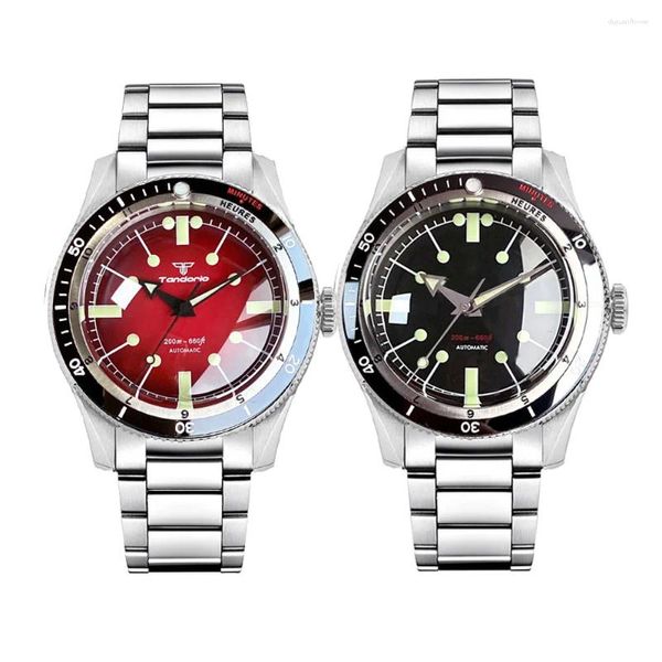 Relojes de pulsera Tandorio NH35A PT5000 Reloj mecánico para hombre 20bar Impermeable Zafiro Luminoso Rojo Negro Dial Reloj de pulsera de acero inoxidable