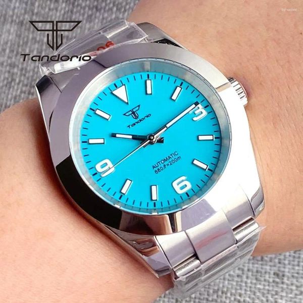 Mujeres de pulsera Tandorio NH35A Dial azul cielo luminoso 36 mm/39 mm Automático de acero inoxidable Reloj Spaphire Glass Bisel Glide Glide Curo