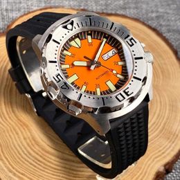 Horloges Tandorio Orange Monster Horloges 200M Waterdicht 42mm Zilver NH35A Automatisch Horloge Heren Groen Lume 120 Klikrand Saffierglas