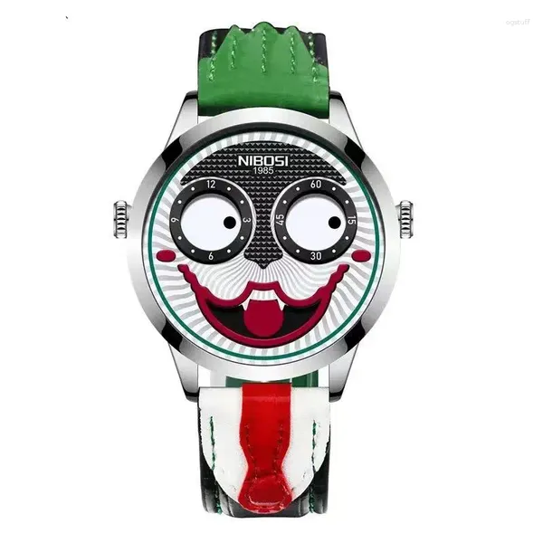 Relojes de pulsera The Clown Reloj para hombre Tendencia Cuero fresco Cuarzo impermeable Una variedad de cambios faciales Divertidos