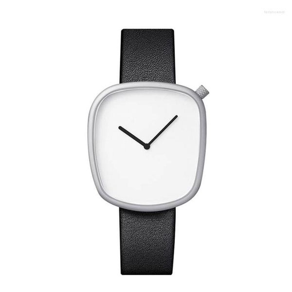 Relojes de pulsera The Cobblestone Minimalist Men Relojes ultrafinos Banda de cuero Moda Diseño simple Reloj de cuarzo Relogio Masculino