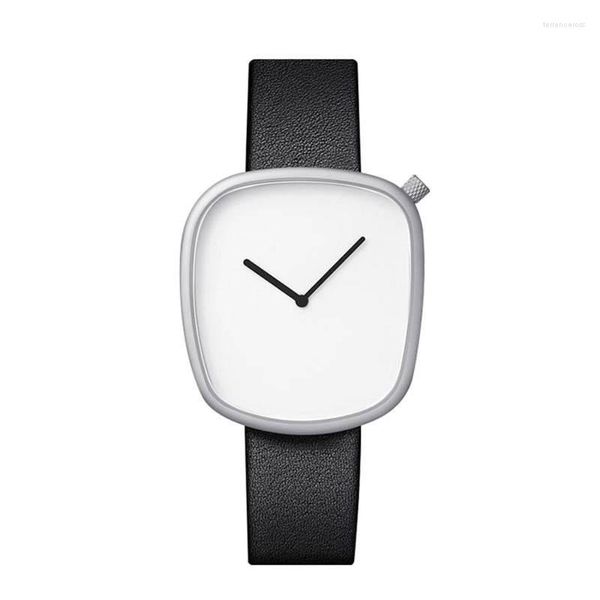 Montres-bracelets The Cobblestone Minimaliste Hommes Ultra Mince Montres Bande De Cuir Mode Simple Design Montre À Quartz Relogio Masculino