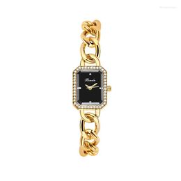 Armbanduhren The Eectangle Minimalistische Damen-Ultradünne Uhren, Edelstahl-Webband, antike, zarte Quarzuhr, Relogio Feminina