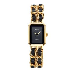 Polshorloges De eectangle minimalistische vrouwen ultra dunne horloges Alloy Weave Lederen band Antiek delicate kwarts horloge relogio feminawri