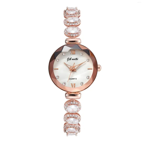 Montres-bracelets La Mode Circulaire Mme Quartz Montre Main Caténaire Cadran Contracté Or Rose De Luxe Avec Perceuse Étanche Poignet Féminin