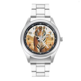 Montres-bracelets Tiger Quartz Watch Vector Flat Animals Illustration Fitness Classy Poignet Acier Po Bonne Qualité Couple Montre-Bracelet