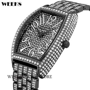 Relojes de pulsera con forma de Tonneau para hombre, relojes de lujo con diamantes, acero inoxidable, número grande, hombre, oro rosa, reloj Masculino Relo