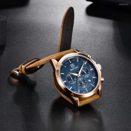 Relojes de pulsera de la mejor marca BNEYAR 2023, reloj de pulsera de cuarzo para hombre, cronógrafo deportivo de moda, reloj militar de cuero impermeable para hombre, reloj