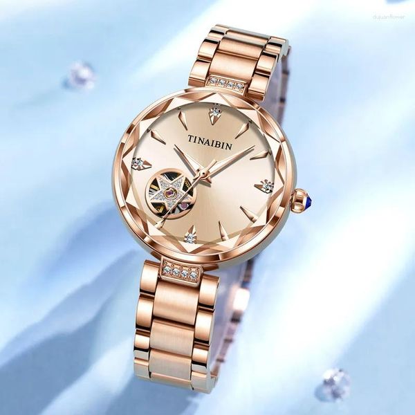 Relojes de pulsera Top Brand Elegant Genuine Rose Gold Reloj de pulsera para mujer Reloj de lujo para mujer a prueba de agua Reloj de alta calidad Montre Femme Luxe De Marque