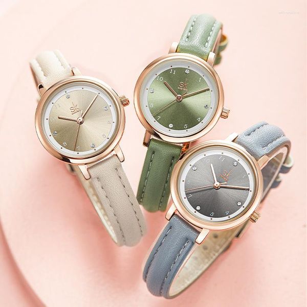 Relojes de pulsera de marca superior a la moda para mujer, relojes de cuero para mujer, reloj de cuarzo para mujer, correa informal fina, esfera de mármol