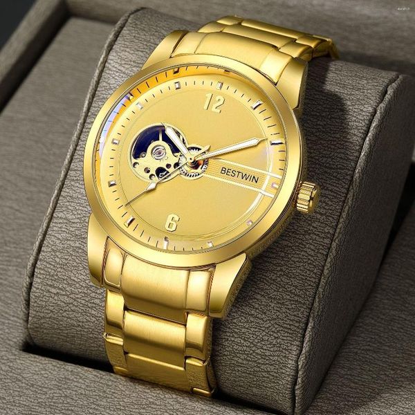 Relojes de pulsera de marca superior, relojes de pulsera dorados para hombre, reloj mecánico automático dorado de lujo para hombre, reloj Masculino 2023