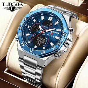 Montre-bracelets Top Brand Lige Luxury Watch Men Imageproofing Quartz Digital LED Male Male Military Sport en acier en acier inoxydable Manire 2024