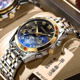 Montres-bracelets Top marque montre pour hommes étanche chronographe Quartz strass cadran acier ceinture bande décontracté affaires horloge Relogio Masculino