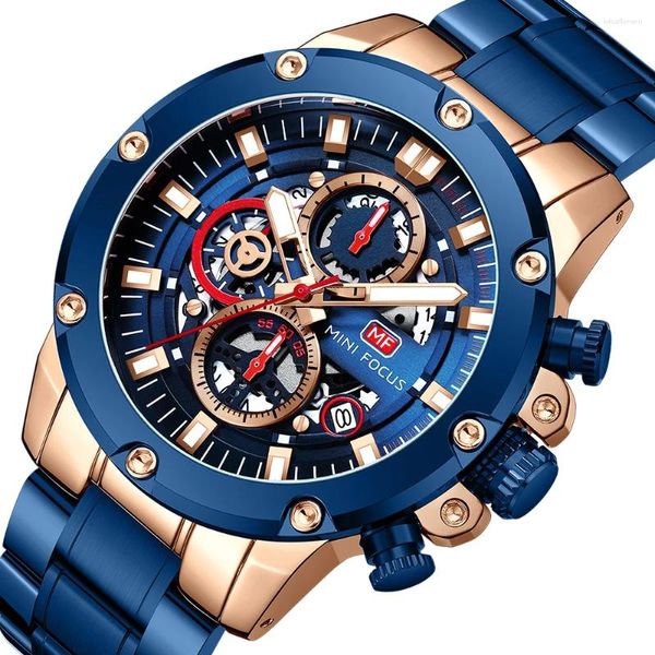 Relojes de pulsera de marca superior para hombre, relojes deportivos de moda, cuarzo, azul, acero inoxidable, manecillas luminosas, resistente al agua, reloj Masculino