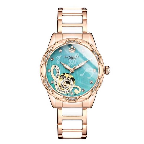 Relojes de pulsera Top Brand ORKINA Mujeres Relojes mecánicos automáticos Acero inoxidable Moda Hollow Auto-Winding Ladies Luminoso Hand3088