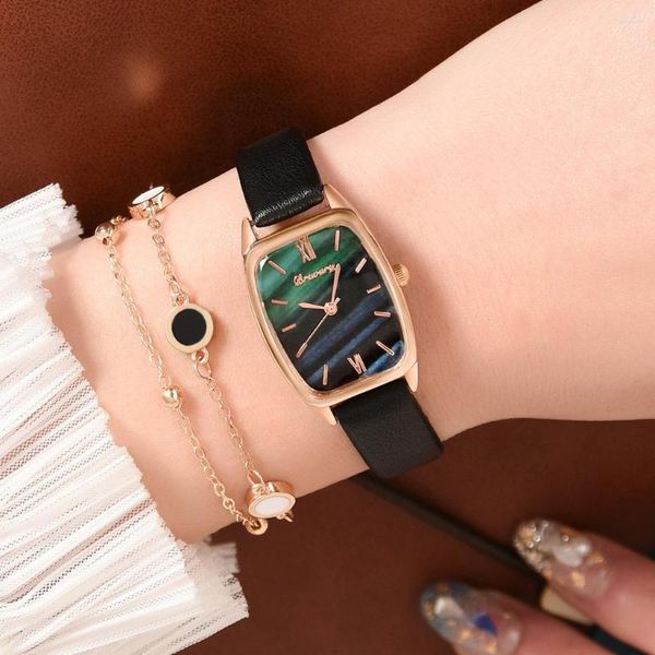 Montres-bracelets Top Marque Simple Montre Pour Femmes Mode Malachite Texture Cadran Dames Quartz Bande De Cuir Élégant