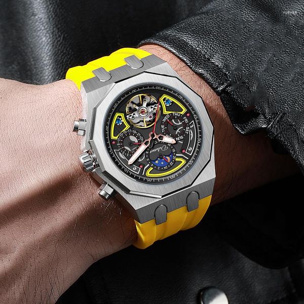 Montres-bracelets montres de Sport de marque supérieure avec Tourbillon bracelet en caoutchouc en acier inoxydable cadran multifonction automatique Reloj Hombre