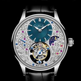 Relojes de pulsera Top Brand Tourbillon Watch HAOFA Muñeca para hombre Movimiento mecánico Zafiro Esqueleto GMT Fase lunar Tallado Dial WaterproofWris