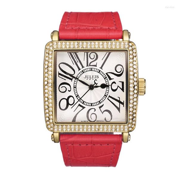 Montres-bracelets Top Julius Lady Montre Femme Japon Quartz Élégant Strass Grand Nombre Mode Heures Robe Bracelet Cuir Fille Cadeau