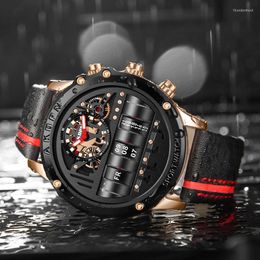 Relojes de pulsera de cuero superior Tourbillon esqueleto resistente al agua relojes de pulsera militares de cuarzo calendario reloj deportivo reloj Masculino