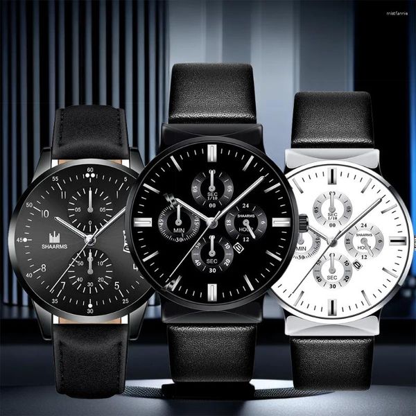 Montres-bracelets Top Luxury Business Mens Watch 2023 Élégant Multi Dial Calendrier Casual Homme Cuir Sport Montre-Bracelet Horloge Cadeau Orologi Uomo