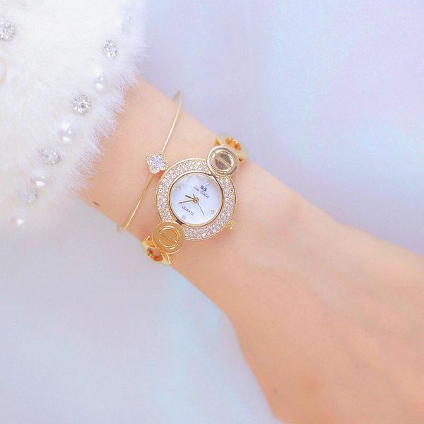 Relojes de pulsera Reloj de diamantes de lujo superior para mujer Relojes de pulsera de acero de cuarzo de marca elegante Reloj de pulsera de moda de cristal de circón para mujer