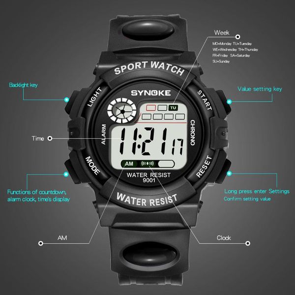 Relojes de pulsera Moda de lujo superior Deporte al aire libre Led Reloj doble digital Hombres Multifunción 30 m Relojes impermeables Reloj despertador Reloj de pulsera Relo