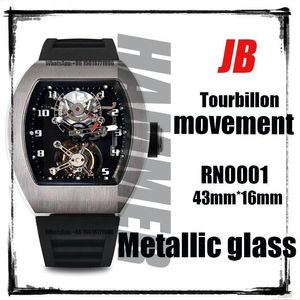 Polshorloges top luxe heren mechanisch horloge 42 mm rm001 tourbillon carbon bezel jbf versie 1: 1 dial black rubber riem saffierglas