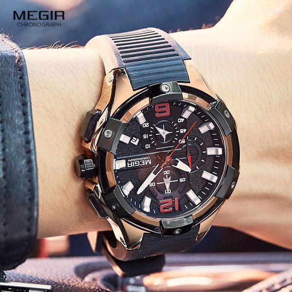 Montres-bracelets Top MEGIR Mode Hommes Montres Casual Sports Quartz Étanche Mesh Acier Chronographe