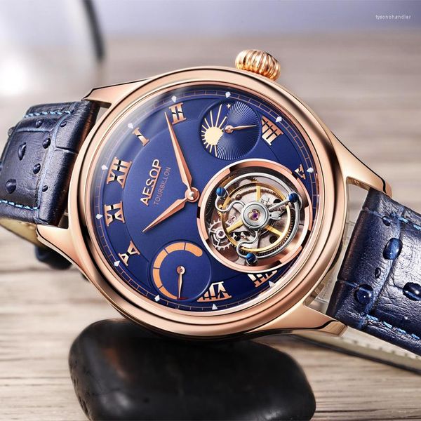 Montres-bracelets Top Tourbillon pour hommes Montre haut de gamme Multi-fonction Moon Camera Core Hommes Mécanique Business Cuir Horloge