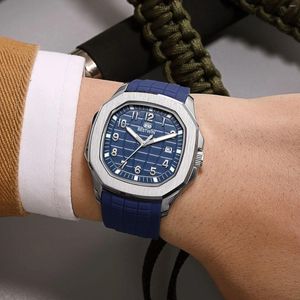 Wallwatches Top Men's Watch Square Dial Quartz Sports Blue Rubber Band Green Business Clock