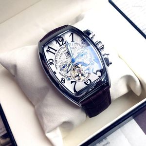 Relojes de pulsera Relojes para hombres superiores Tourbillon Reloj automático de cuarzo 3bar resistente al agua para hombres Reloj de pulsera mecánico FRANK-Mule