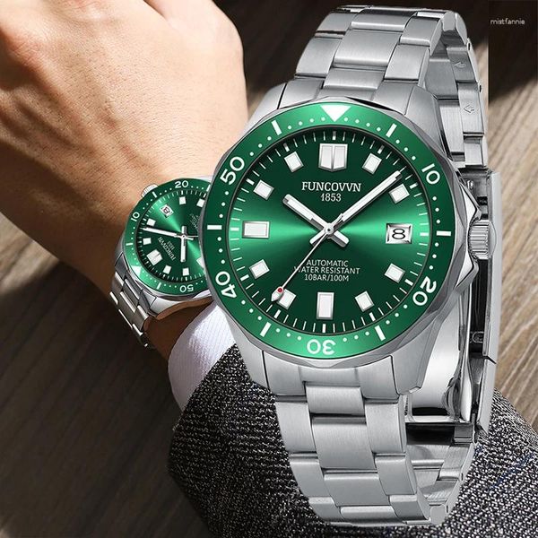 Relojes de pulsera Top Hombres Reloj de acero Tourbillon Esqueleto Relojes mecánicos Luminoso Fecha automática Reloj de pulsera Relogios Masculino