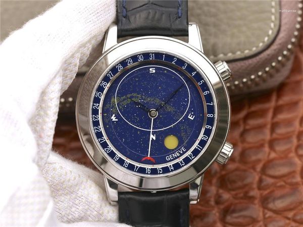 Relojes de pulsera Relojes para hombres de alta calidad con sol, luna y estrellas 6102P-001 Cielo estrellado Tamaño 44 mm Correa de cuero