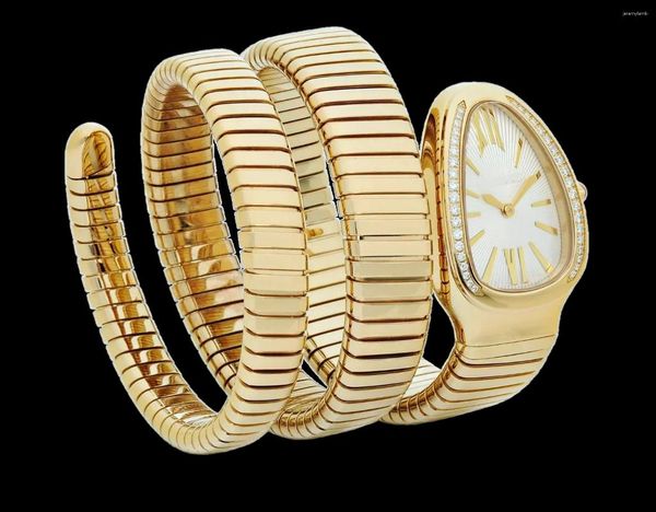 Montre-bracelets de qualité supérieure Femmes Snake Yellow Gol Long Bracelet Diamond Colzel Rome White Quartz en acier inoxydable Sapphire pour dames
