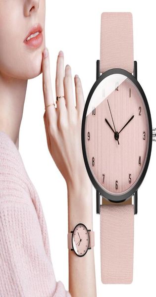 Montre-bracelets Top Style Fashion Femmes039s Simple Dial Leather Band Analog Quartz Wristwatch Pink Ladies Watch Watch Watch Dress Horloge 4698675