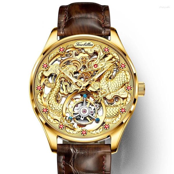 Montres-bracelets Top Tourbillon Montre Entièrement Automatique Mécanique Saphir Miroir En Relief Dragon Tough Guy Hommes Unique Marque Cadeau Mâle Horloge