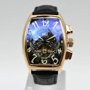 Relojes de pulsera Tourbillon reloj mecánico para hombre de lujo de la mejor marca CASENO banda de cuero Daydate automático esqueleto Drop-ship reloj masculino